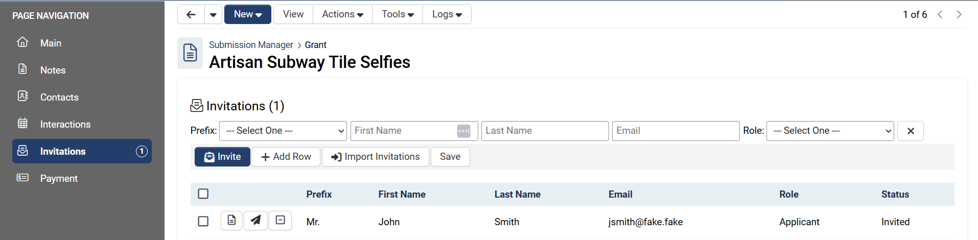 invitations tab