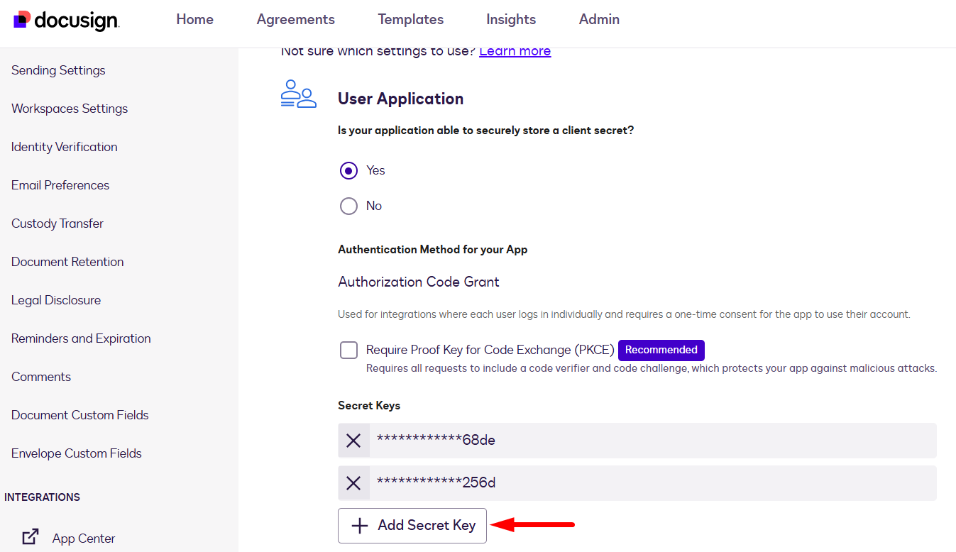 Add Secret Key button