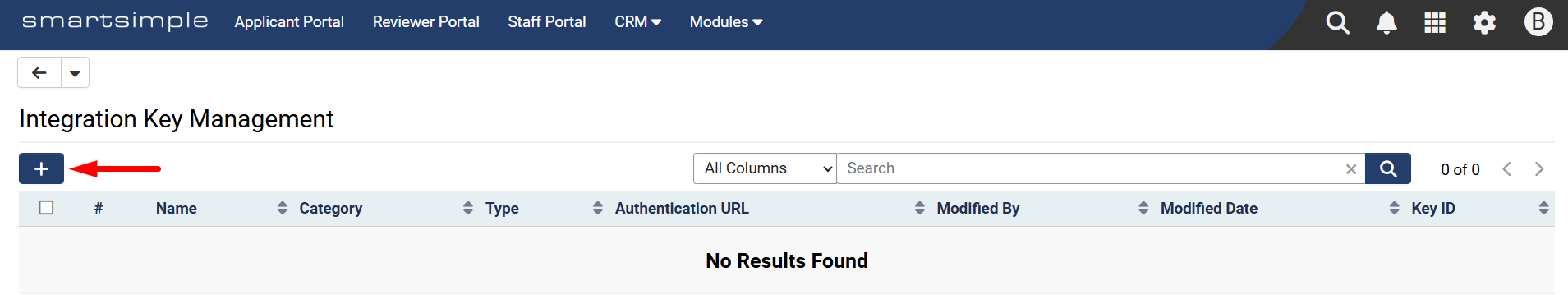 New Integration Key button