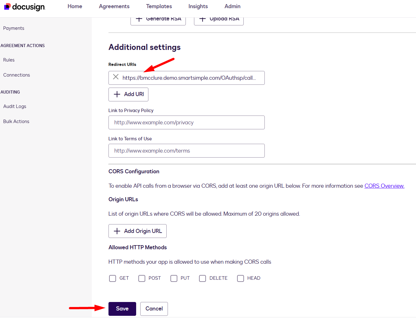 Pasted URL and Save button
