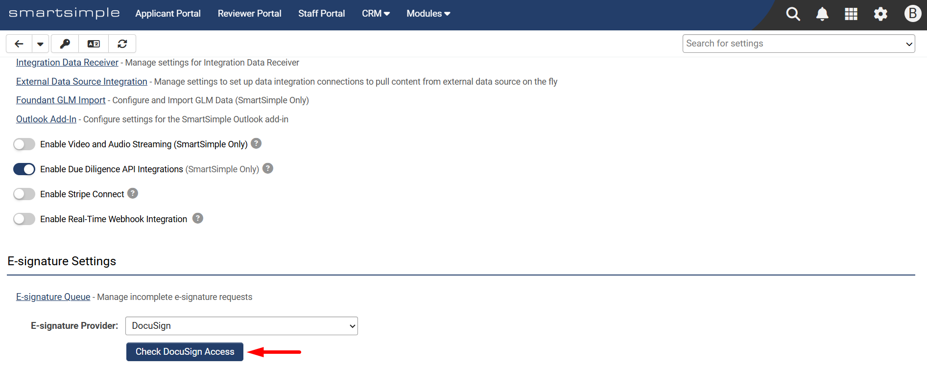 Check DocuSign Access button