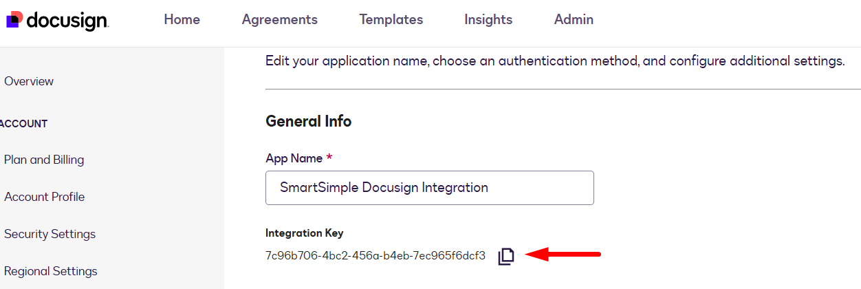 Integration Key copy icon