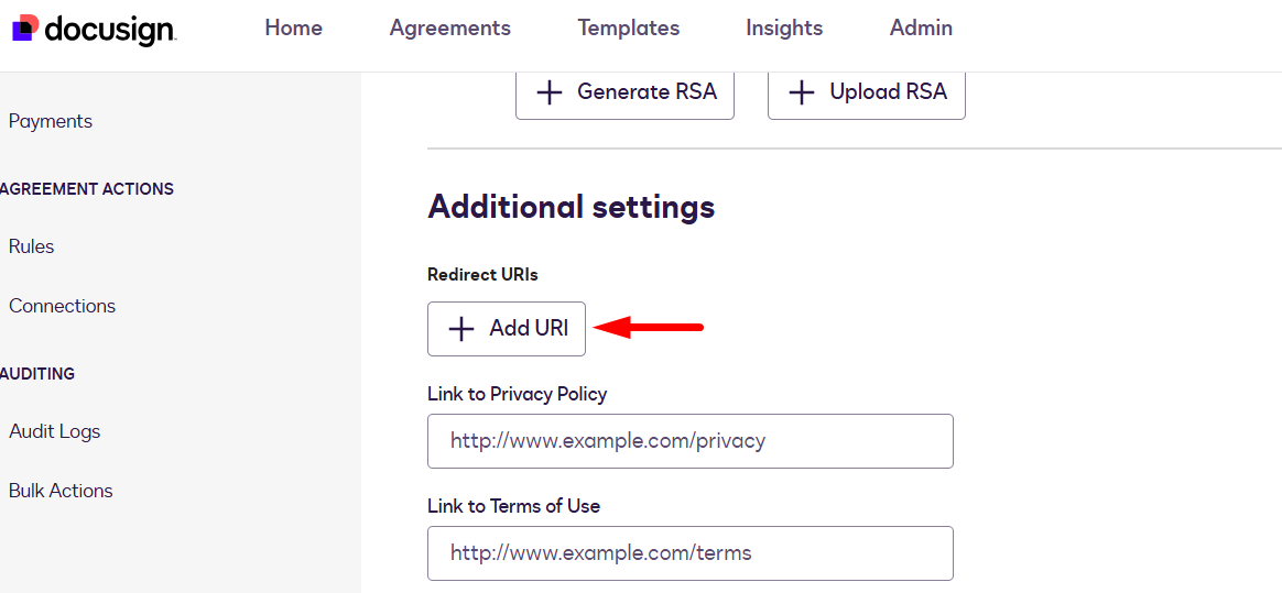 Add URI button