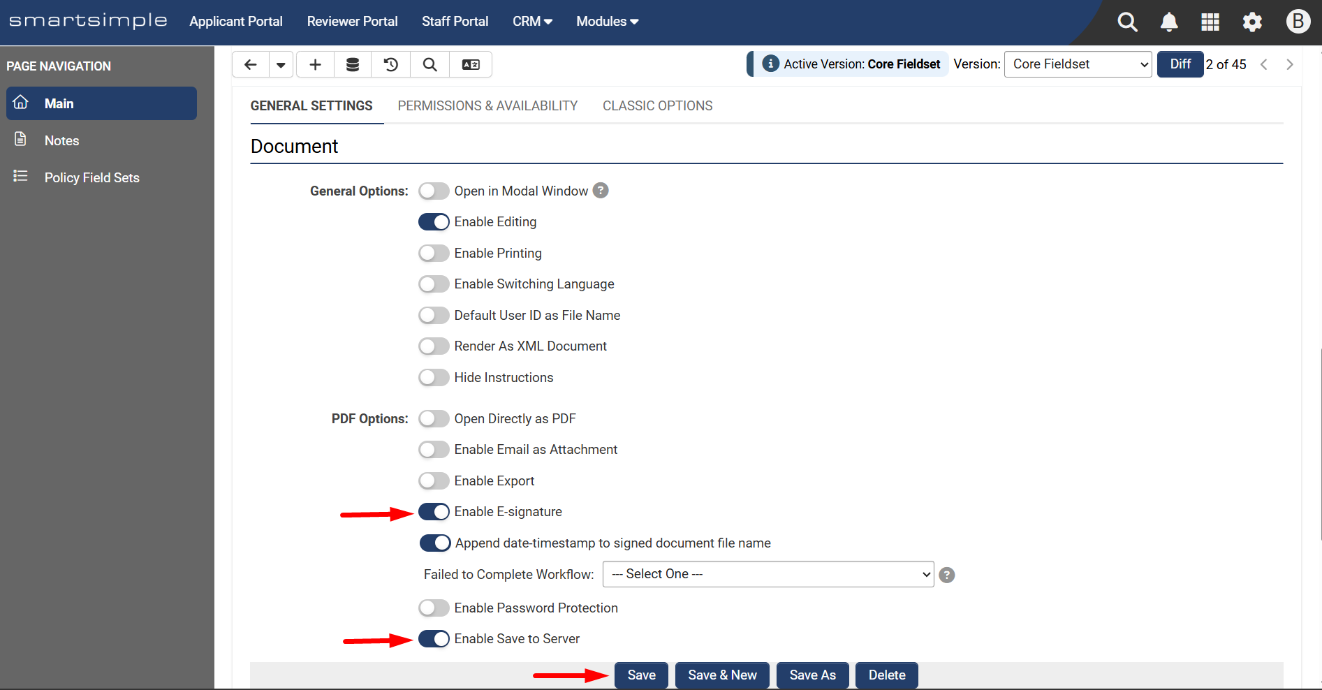 Toggles and Save button