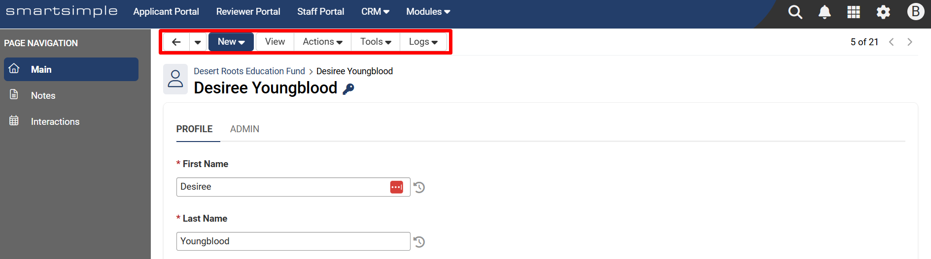Menu bar on contact profile