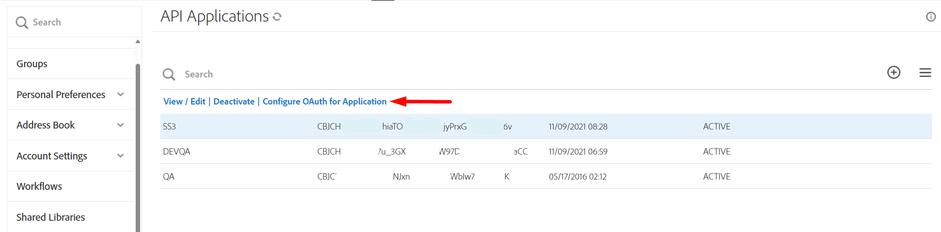 configure OAuth for application